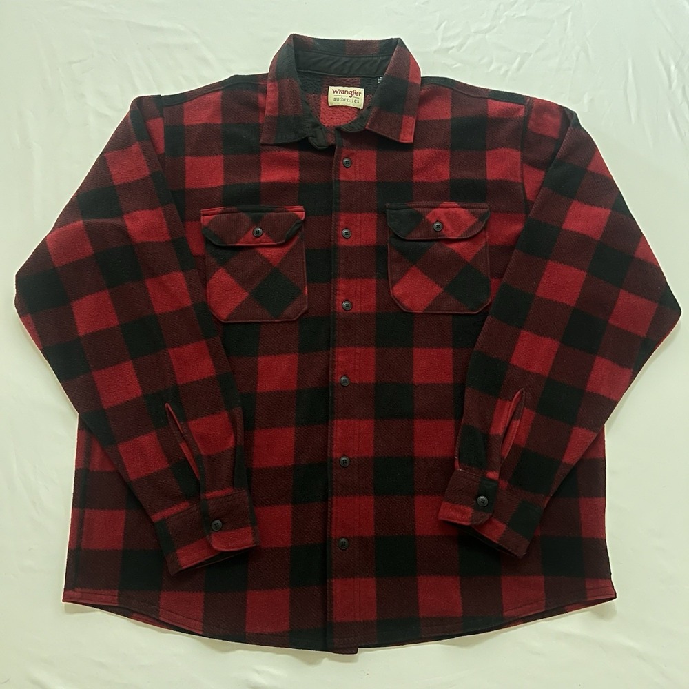 Wrangler Fleece Jacket Shirt Men's XL Red Plaid New Anti-Pill‎